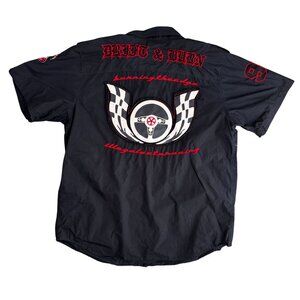 Vtg Avalanche Racing Shirt Men 3XL Drift Burn Black Button Y2K Embroidered Patch